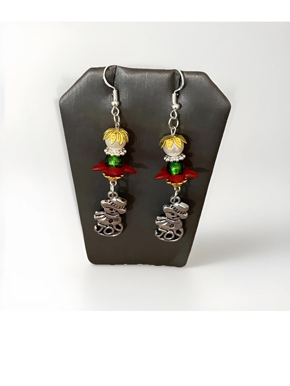 Handmade Christmas Snowman Dangle Earrings Beaded Joy Charm Holiday Festive